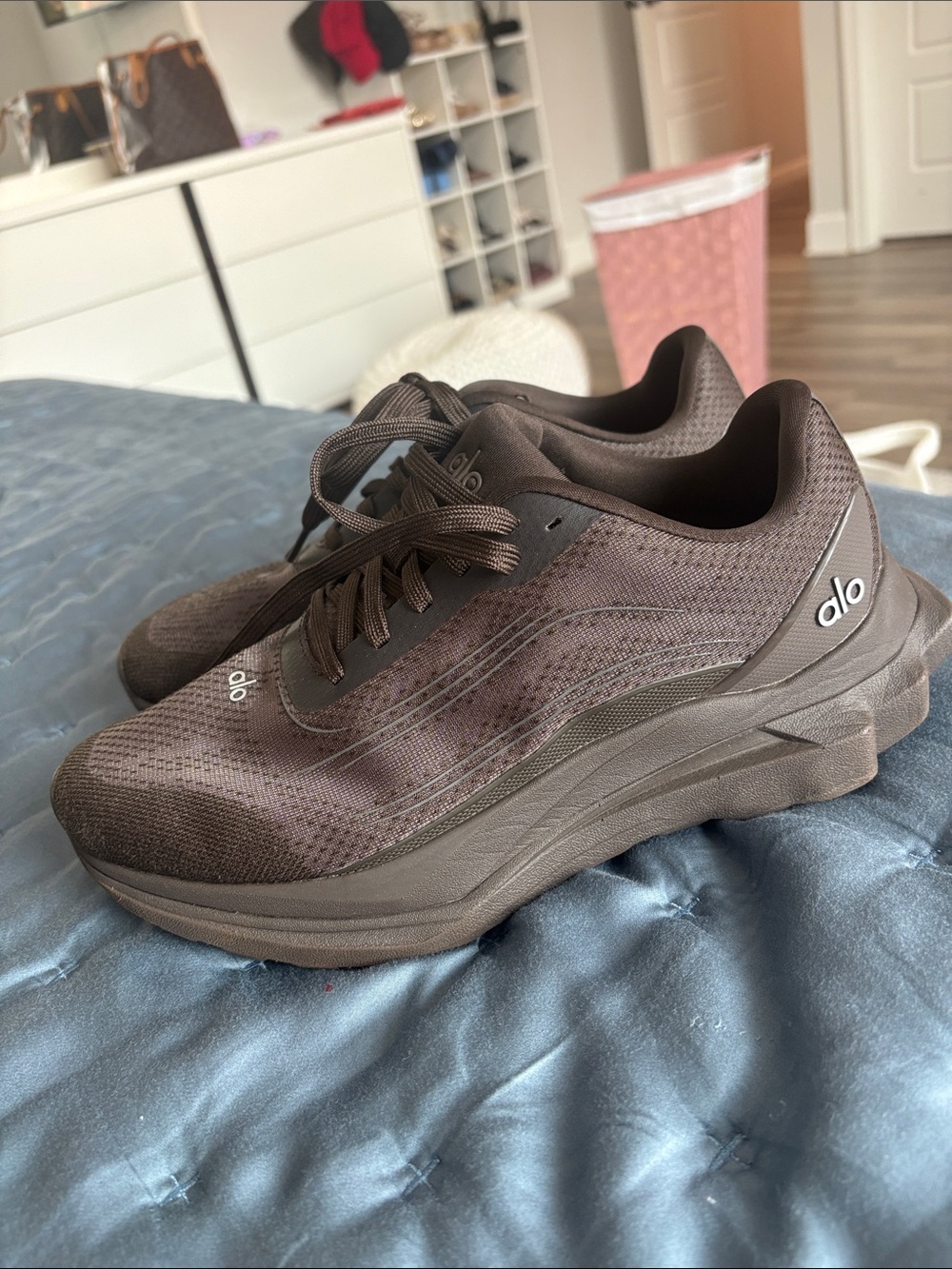ALO Yoga woman Dark Brown Knit Lace-Up Sneakers